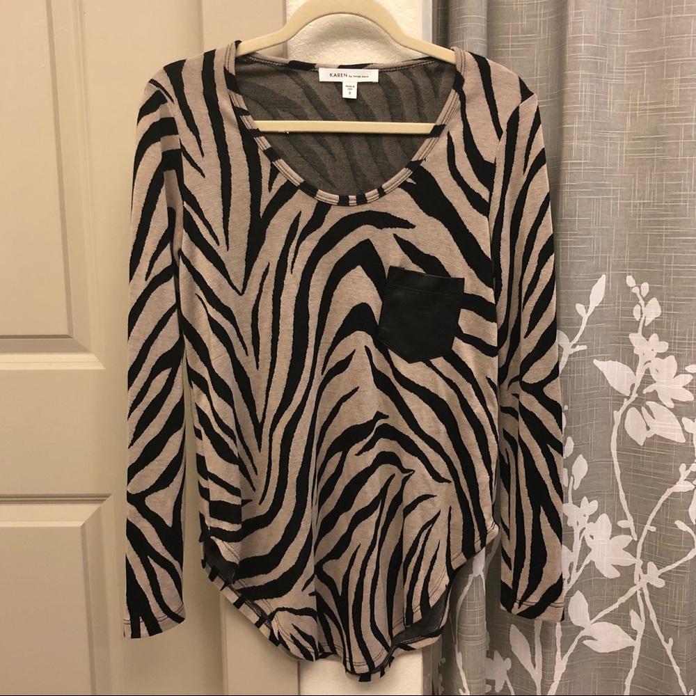 Karen Scott Zebra Stripe Long Sleeve Top Sz Small